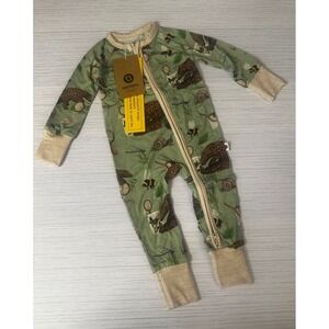 Kindthing Pangolin Nature Print Modal Zip Pajamas Sleeper Green 0-3M NWT